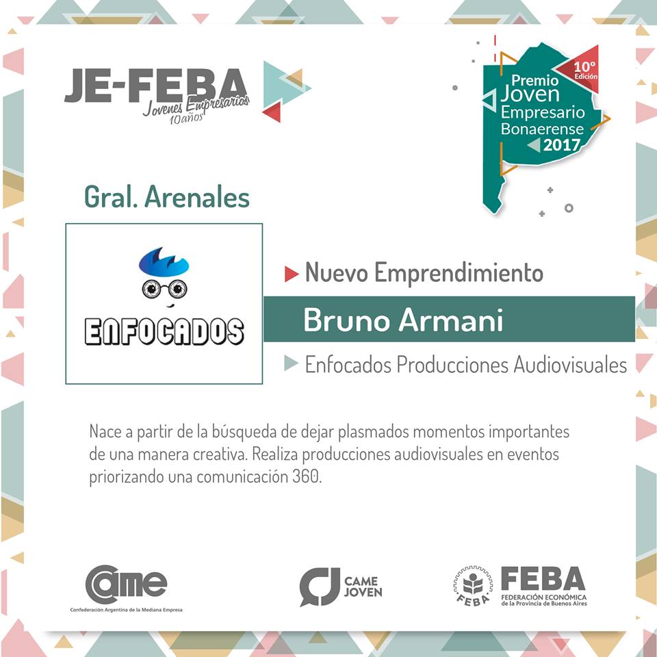 Bruno Armani finalista de la 10º Edición Joven Empresario Bonaerense 2017.